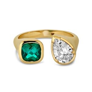 Gold Plated Ring with Green and White Topaz Gemstones